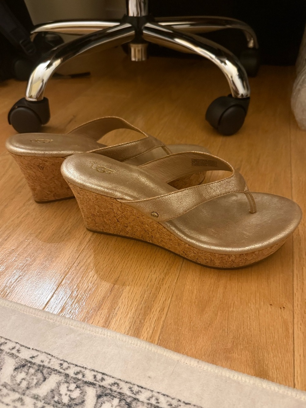 UGG Metallic Gold Cork Wedge Sandals